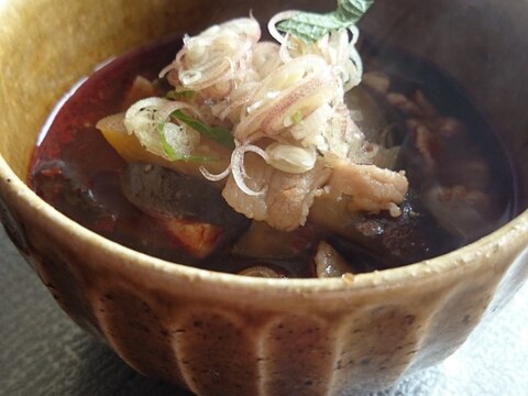 なすと豚バラのピリ辛冷麦たれ♪